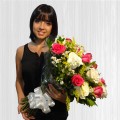 Buquê de Rosas Brancas e Rosa Pink mescladas - 12 Rosas