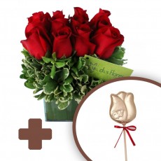 Jardim de Rosas Vermelhas + Tulipa ou Rosa de chocolate
